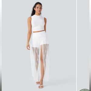 High Waisted 2-in-1 Lace Maxi Casual Skirt with pocket. Size L